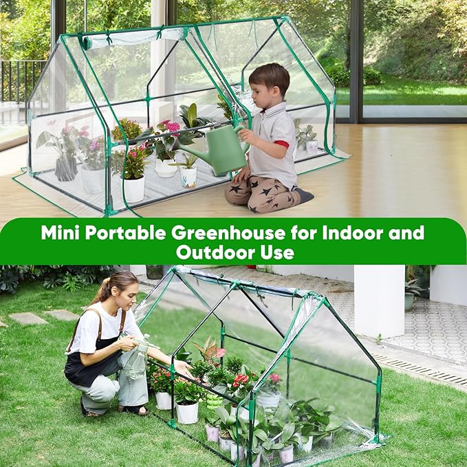 Greengro Mini Greenhouse, 71" x 36" x 36" Portable Greenhouses for Outdoors with Roll-up Zipper Door, Ground Stakes & 20 T-Shaped Plant Tags, Waterproof UV-Resistant Green House for Indoor