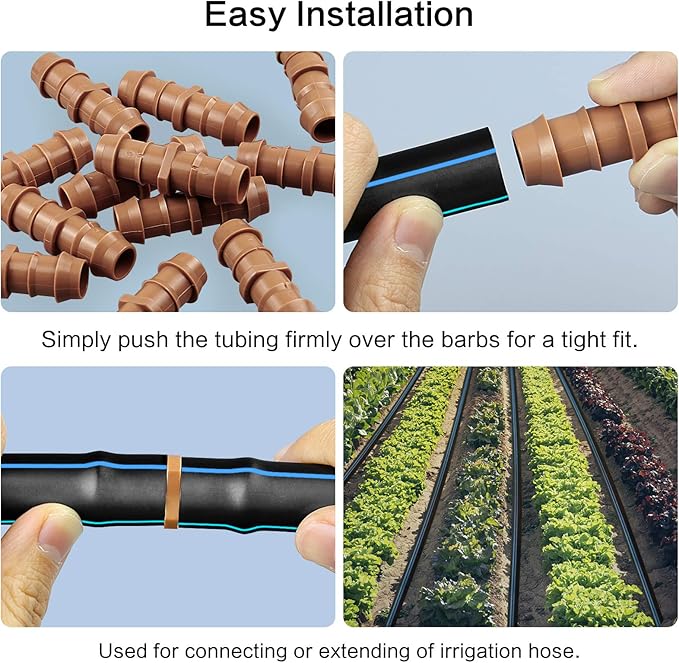 JAYEE 30 Pack Drip Irrigation Barbed Coupling Fittings (17mm) for 1/2”.600” ID Drip Tubing