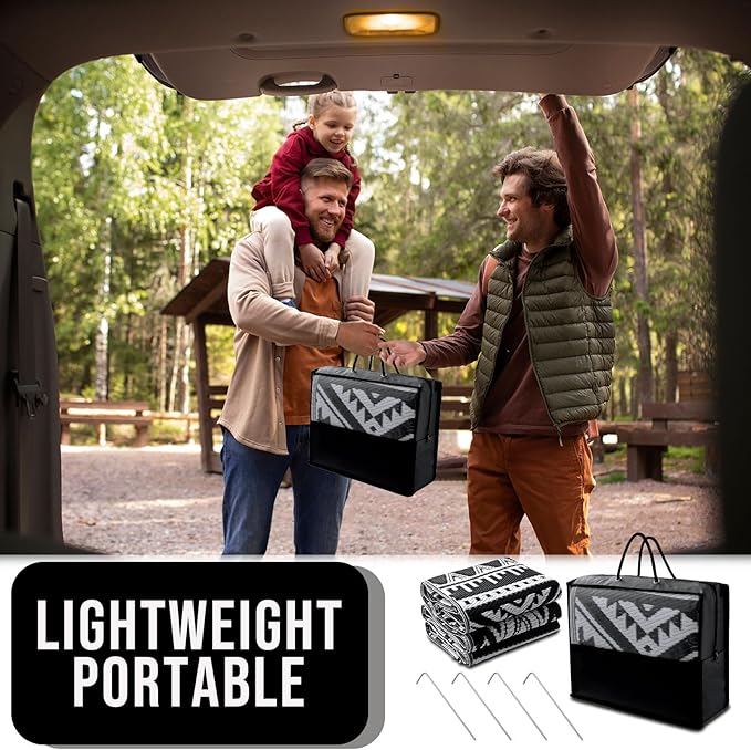 OLANLY Outdoor Rug Waterproof 8x10 ft, Reversible Outdoor Plastic Straw Rug, Boho Patio Rug, Indoor Outdoor Carpet, RV Mat Outside for Patio, Camp, Picnic, Balcony, Deck, Backyard, Black & White