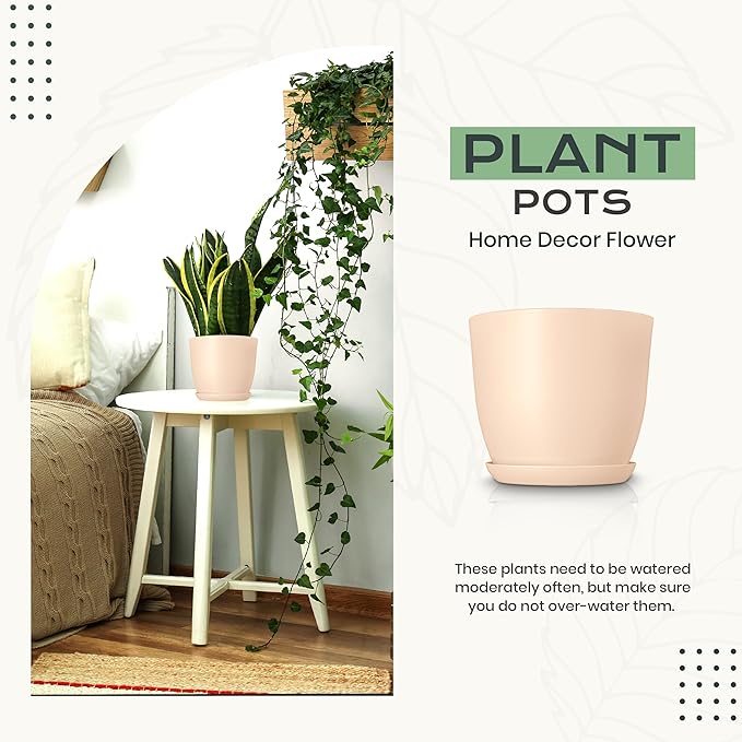 Utopia Home - Plant Pots Indoor with Drainage - 7/6.6/6/5.3/4.8 Inches Home Decor Flower Pots for Indoor Planter - Plastic Planters for Indoor Plants, Cactus, Succulents Pot (Pink, Pack of 10)