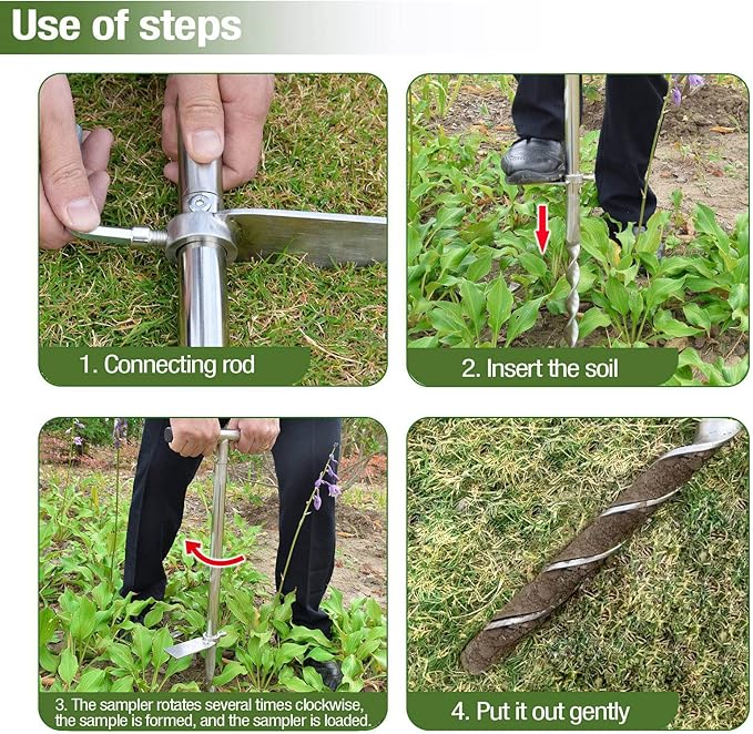Soil Probe 36 Inch with 2 Bags, Twist Soil Sample Probe for Lawn House Plants, T-Handle Soil Sampler Probe Rod, Stainless Steel Soil Test Kits Tool for Soil Sampling