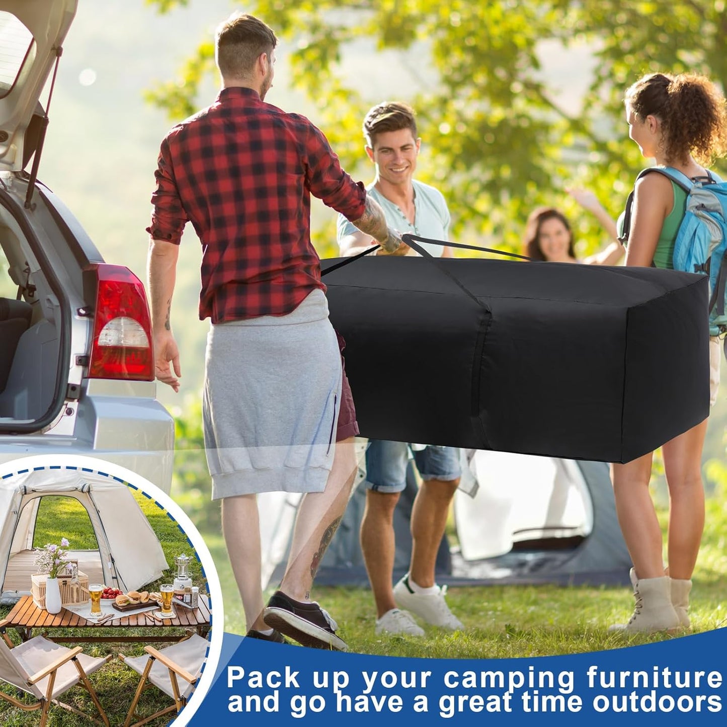 Silkfly 2 Pcs Patio Cushion Storage Bags 48" L x 15" W x 22" H Outdoor Cushion Storage Bag Extra Large Zippered Furniture Pillow Protective Storage Bag Black 420D Oxford Fabric Christmas Tree Storage