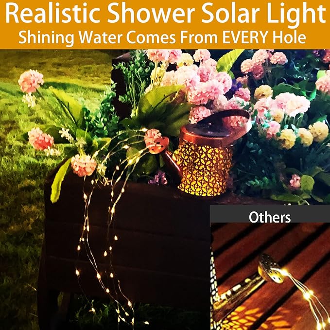 Solar Lanterns Outdoor Waterproof,Metal Watering Can Garden Decor,Hanging Solar Path Lights Yard Art,Outside Patio Decorations Gardening Birthday Gifts for Mom Grandma Women,with Hook,Large