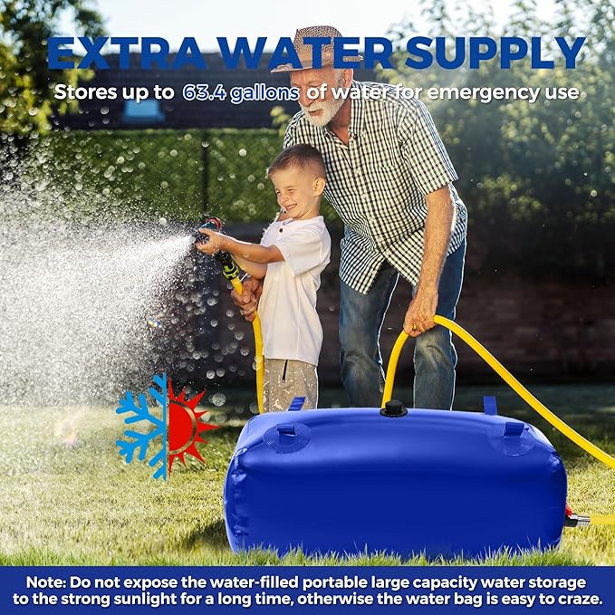 Water Storage Bladder with Two Different Sizes of Water Pipes,Portable Large Capacity Water Bladder Tank,63gallons, Foldable Water Storage Tank for RV,Camping, Agricultural Irrigation,Garden Watering