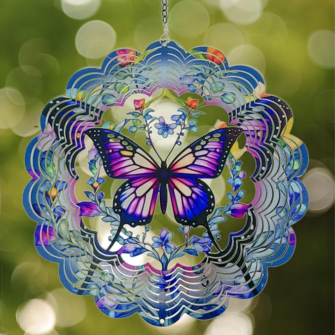 Wind Spinners 2 Pack Metal Butterfly - Butterfly Gifts for Women Mom Grandma Wife, Hanging Wind Spinner for Outdoor & Indoor Decorations, 12 inch 3D Wind Spinner for Ornament Gifts