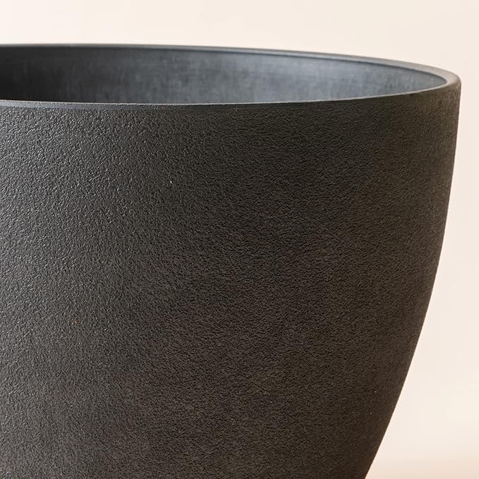 LA JOLIE MUSE Outdoor Planter Flower Pots Outdoor- 11.3 Inch Planter with Drainage for Indoor Outdoor Plants Flowers, Black, Set of 2