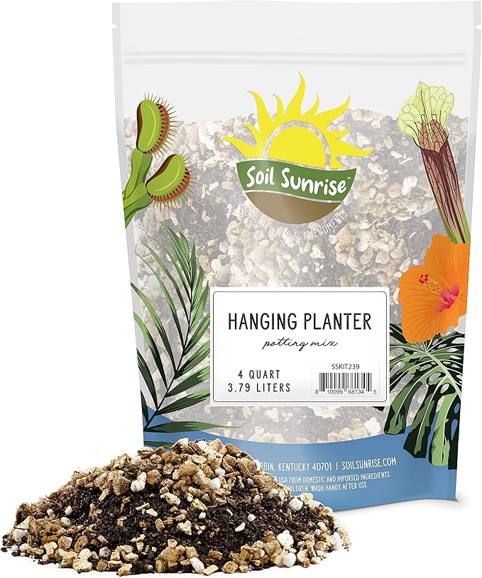Hanging Planter Potting Soil Mix (4 Quarts), Lightweight Potting Mix Optimized for Indoor/Outdoor Hanging Pots/Baskets