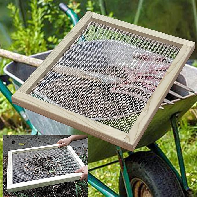 Soil Sifter for Garden, Multi-Purpose Wood Compost Dirt Sifter Soil Screen Dirt Cedar Garden Rock Sifter for Compost Sifting Soil, Dirt, Peat Moss and Potting Soil