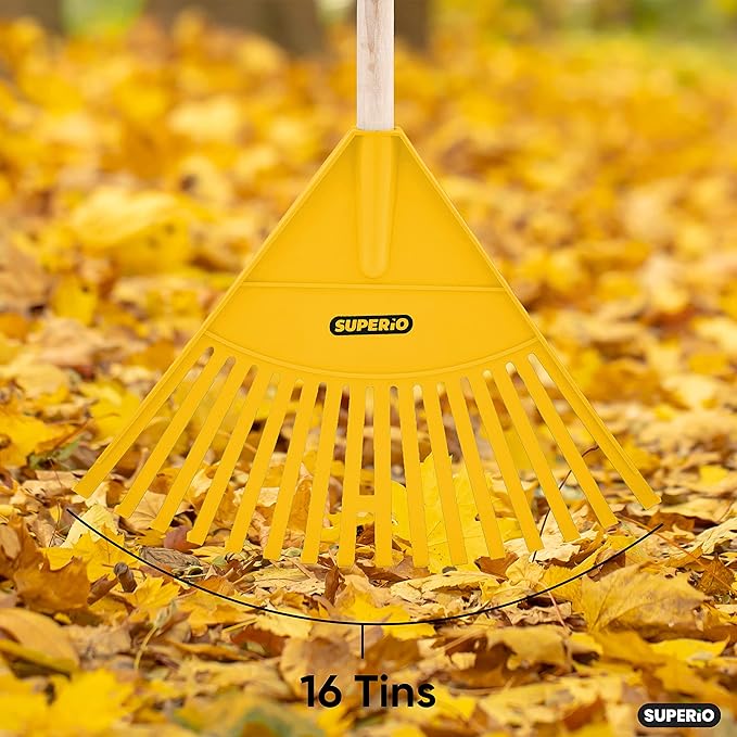 Pack of 3 Kids Rake with Hardwood Handle, Durable Plastic Head to Sweep Leaves in Lawn and Tidying Up The Garden, 34" (Yellow)