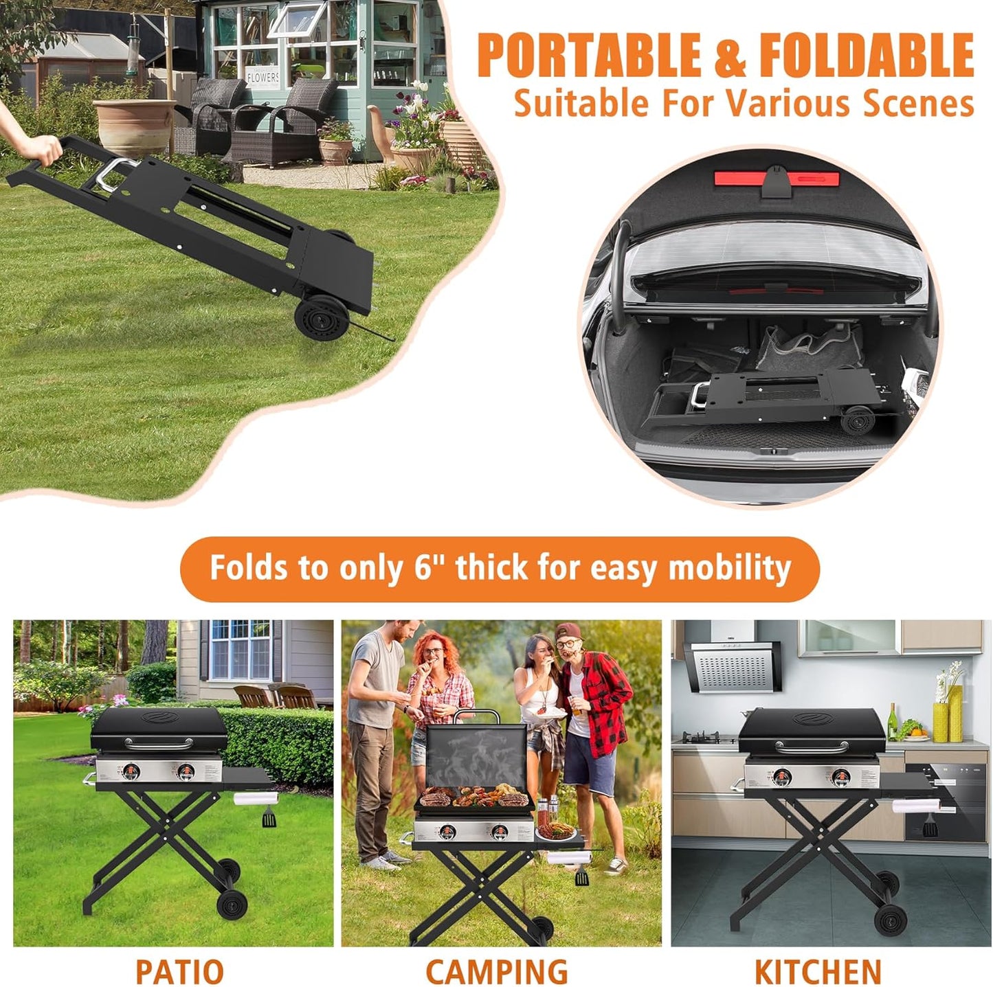 KEESHA Foldable Grill Stand for Blackstone 22'' and 17'' Griddle 1814 1971 1832 1666 1840, Portable Grill Cart Table for Outdoor and Indoor with Wheels