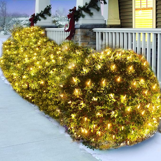 LED Christmas Net Lights for Bushes Outdoor,100 LED 5ftx5ft Waterproof 8 Modes Connectable Mesh Lights for Bushes,Garden,Yard,Trunk,Outdoor Christmas Decorations
