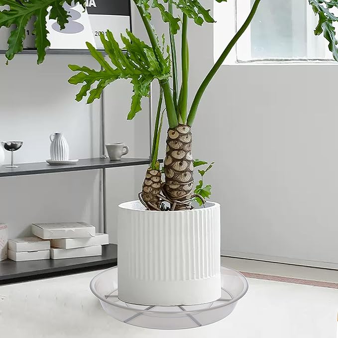 2 Pack Plant Saucer Drip Tray 13 14 inch, Large Heavy Sturdy Plastic Planter Flower Pot Saucers for Indoor Outdoor Garden, Plant Water Drip Trays for pots (14" 2Pack, Grey)