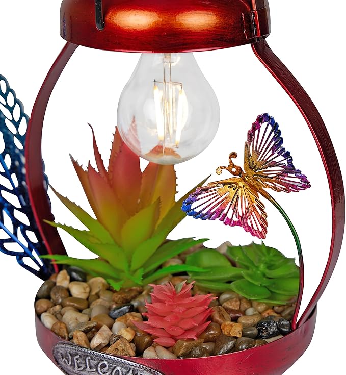Alpine Corporation LYT286SLR-HH Solar-Powered Metal Rooster w/Garden Enclosed LED Light Decor, Solar Patio Decor, 16''H, Red