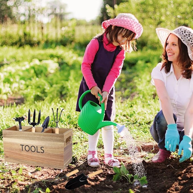 Garden Tool Basket Wood Utensil Holder for Gardening Kit Organizer Garden Hand Tools Arrange and Display Storage - Gardening Gifts for Women Men 11.8" L x 4.6" W x 6" H for Pruning Shears, Cultivator