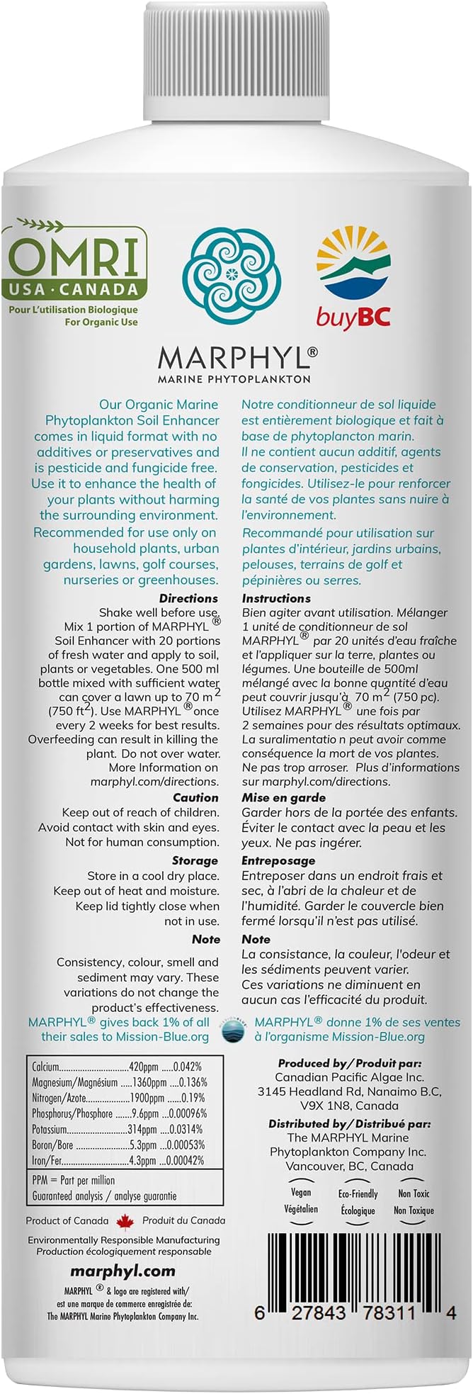 MARPHYL Plant Fertilizer Houseplants and Garden - Marine Phytoplankton Soil Improver and Hydroponic Fertilizer for Grasses, Bamboo, Succulents, & Vegetables - Organic Plant Fertilizer Liquid