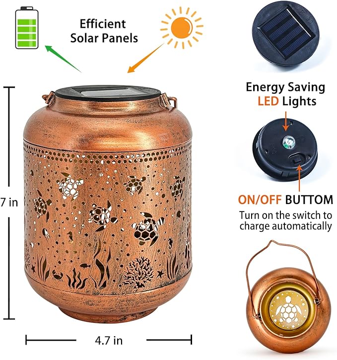2 Pack Sea Turtle Solar Lanterns Outdoor Waterproof,Hanging Solar Lights Sea Turtle Gifts for Women Metal LED Decorative Light for Yard,Patio,Lawn,Tabletop,Pathway,Landscape,Garden Decor