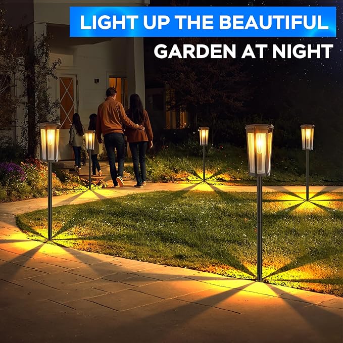 Solar Pathway Lights Outdoor, 6 Pack Garden Lighting, P65 Waterproof Solar Lights for Walkway, Driveway, Patio, Landscape- (Warm Light)