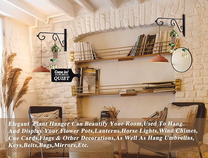 Plant Hanger Hook,2 Pcs Hanging Basket Hooks,6in Metal Wall Plant Hook for Outdoor or Indoor Hanging Flower Baskets,Bird Feeders,Solar Lanterns