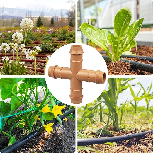 12 Pieces Drip Irrigation Barbed Cross Fittings： 1/2 Inch Drip Line 4 Way Connectors for 1/2" Drip Irrigation Tubing Irrigation System Replacement Parts for Sprinkler Systems