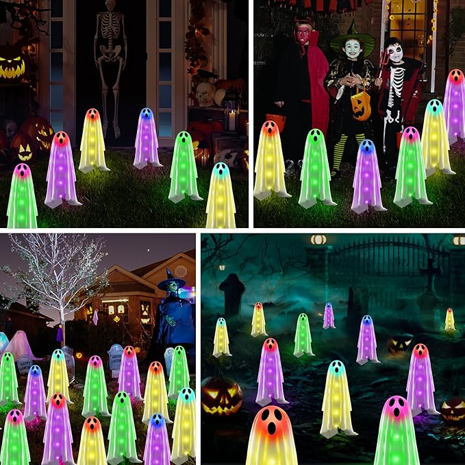 6PACKS Halloween Ghost Decorations Outdoor,Spooky Cloth Ghosts Decor for Halloween Scary Party Gifts,Solar Halloween Ghost Lights for Yard/Lawn/Patio/Holiday/Porch Decor