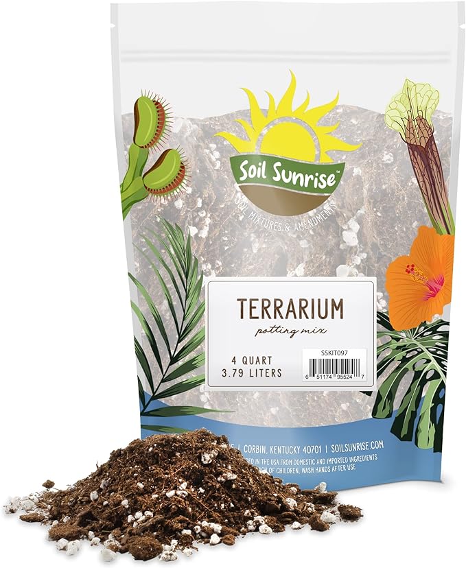Terrarium Potting Soil Mix (4 Quarts), w/Blended Filtering Charcoal Custom Made for Terrariums