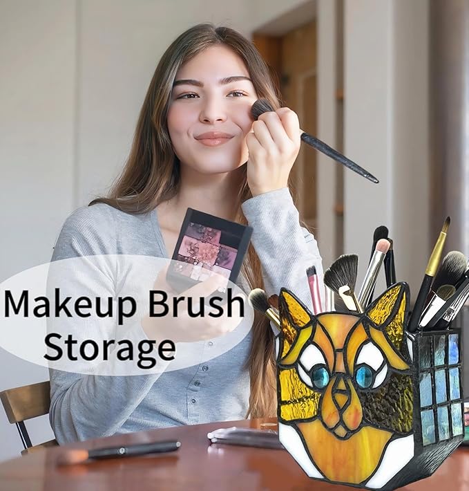 Stained Glass Yellow Cat Planter, Indoor Plant Tabletop Plant Display, Yellow Cat Small Plant Pot, Cat Terrarium Decor, Cat Decor Gift 4.6x3x5.15 in(Excluding Plants)