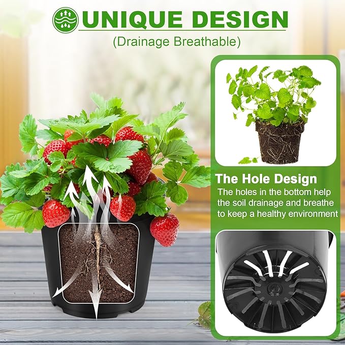 1/2/3/5/7 Gallon Pots for Plants, 7 Gallon Plastic Nursery Pot with Drainage Holes, Sturdy Plastic Plant Pots for Nursery Garden, Flowers, Succulent Outdoor Indoor (Black, 7 Gal- 4 Pack)