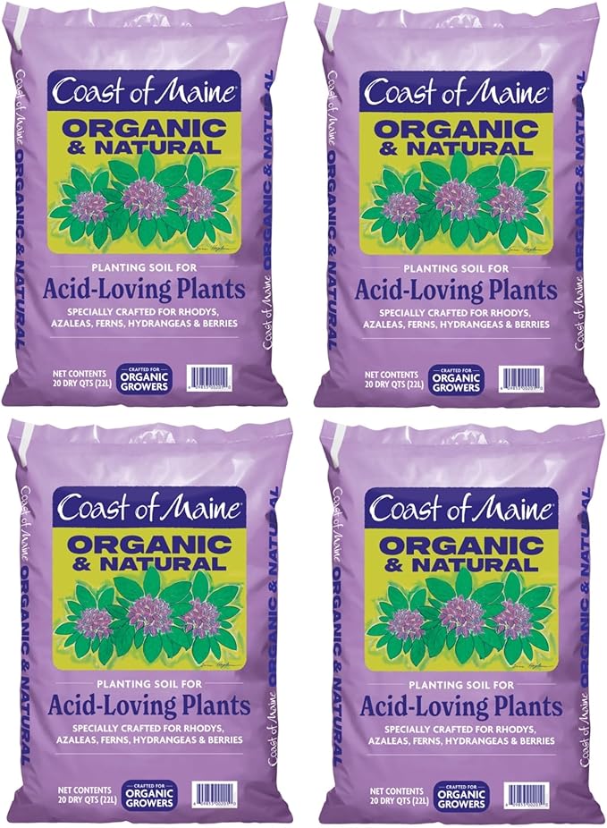 Coast of Maine, 20qt (Pack of 4) Organic and Natural Planting Soil for Acid-Loving Plants - Rhodys, Azaleas, Ferns, Hydrangeas & Berries