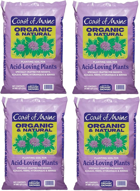 Coast of Maine, 20qt (Pack of 4) Organic and Natural Planting Soil for Acid-Loving Plants - Rhodys, Azaleas, Ferns, Hydrangeas & Berries