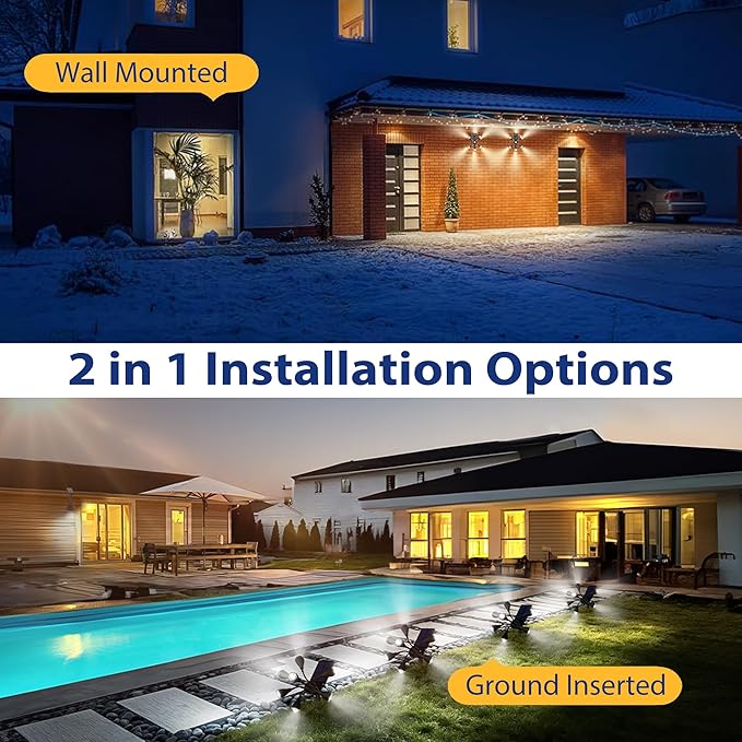 Solar Lights Outdoor Waterproof IP68, 360° Adjustable 4 Modes Solar Powered Spot Lights for Yard Garden Landscape, Bright Led Flood Lightings for Outside Wall Tree House Pathway (Cold White/4 Pack)