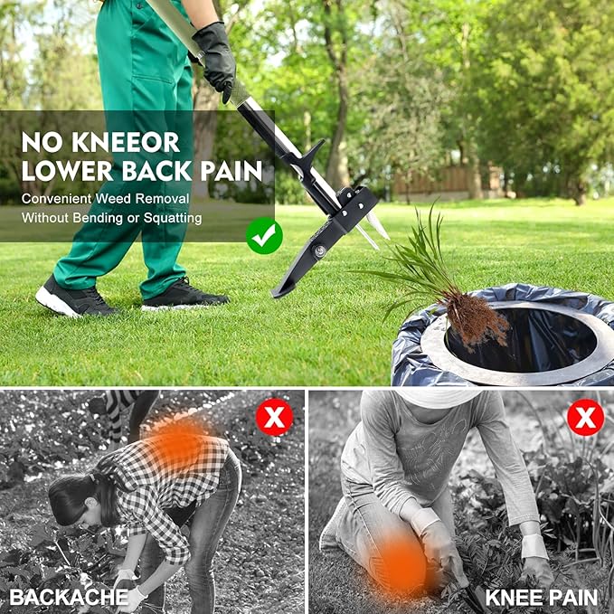 Stand Up Weed Puller,4-Claw Gardening Hand Weeding Tool with 39.4" Long Handle and 4 High-Strength Stainless Steel Claws,Dandelion Weeder,Easily Weeding Without Bending, Pulling, or Kneeling.