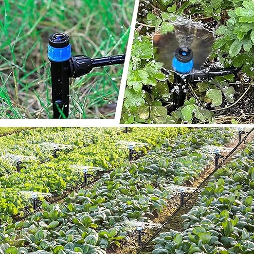 Adjustable Drip Irrigation Emitters Vortex: Fan Shape Water Flow Bubbler Stake Irrigation Dripper with Lock Barbed for 1/4 inch Tubing for Garden Watering System (50PK)