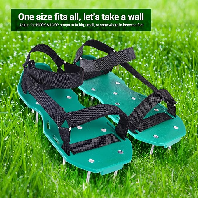 Ohuhu Lawn Aerator Shoes with Hook & Loop Straps, All New Unique Design Free-Installation Heavy Duty Spiked Aerating Sandals, One-Size-Fits-All & Easy to Use for Yard Patio Lawn Garden