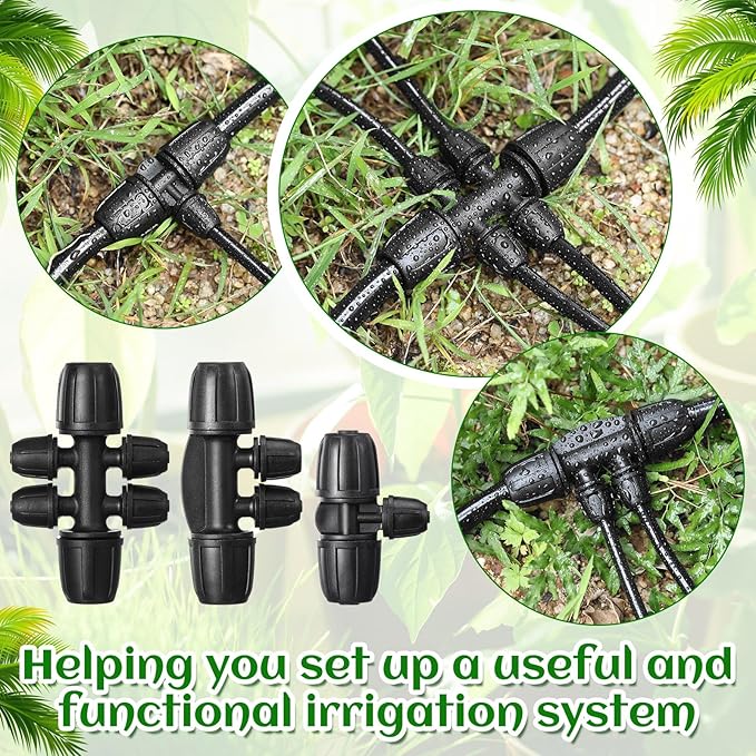 60 Pcs Tubing Irrigation Fittings for 8/11mm Drip Tubing to 4/7mm Irrigation Tubing Drip Irrigation Parts Anti Drop Irrigation Hose Fittings (3 Way, 4 Way and 6 Way Connector)