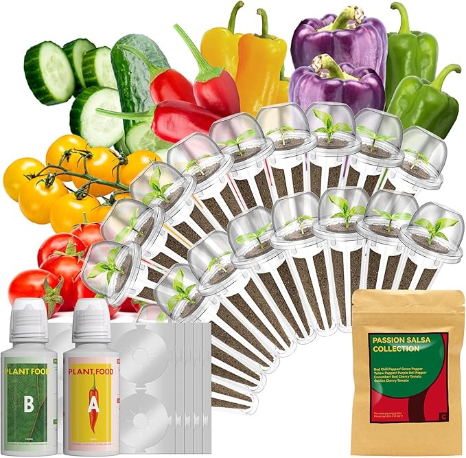 LYKOCLEAN Cherry Tomato Seed Pod for AeroGarden, idoo, Ahopegarden Hydroponics Garden, 18-pods (350 Seeds+, Include Red Chili/Purple Bell/Green/Yellow Pepper, Golden/Red Cherry Tomato)