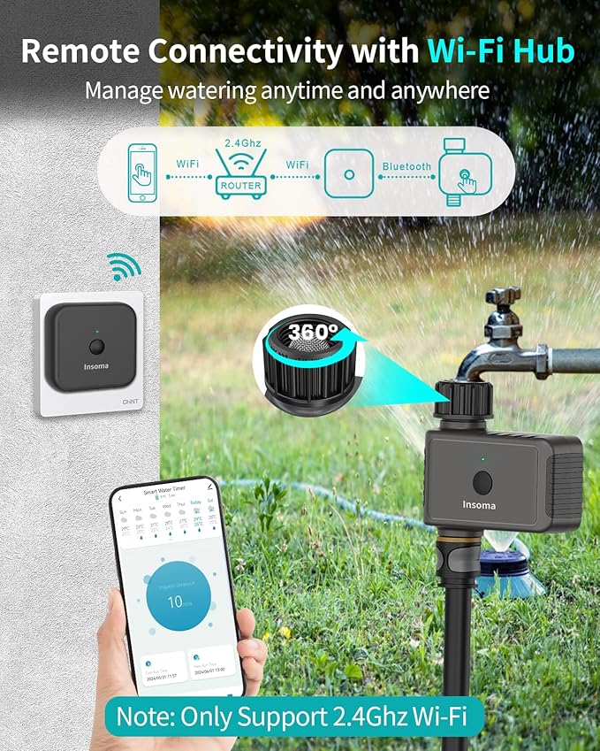 WiFi Water Timer 1 Zone, Smart Sprinkler Timer, WiFi Hose Timer for Garden Faucet, Irrigation Controller w/WiFi Hub, Up to 20 Watering Plans, App/Voice Control Work with Alexa and Google Assistant
