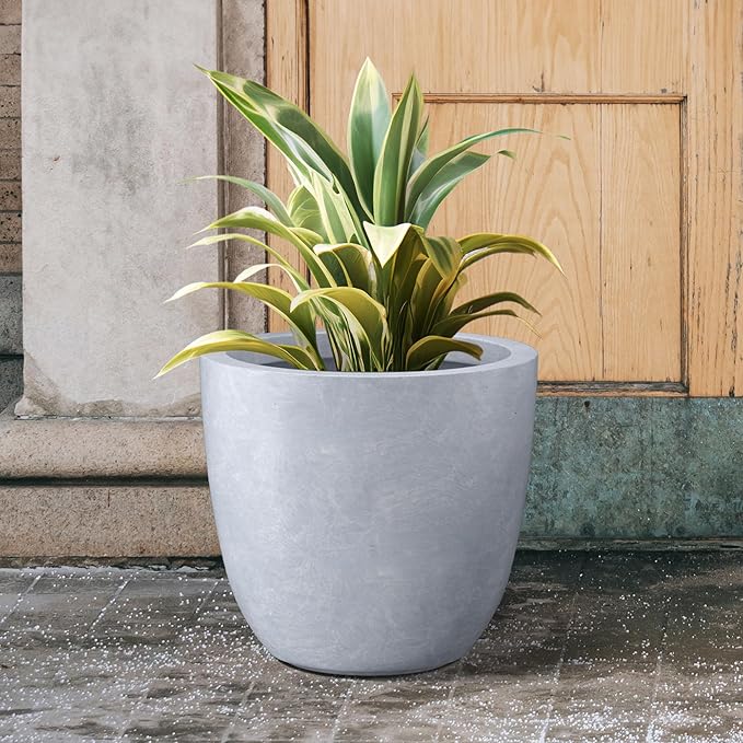 Kante 18 Inch Dia Round Concrete Planter, Indoor Outdoor Large Plant Pot with Drainage Hole and Rubber Plug for Home Patio Garden, Slate Gray