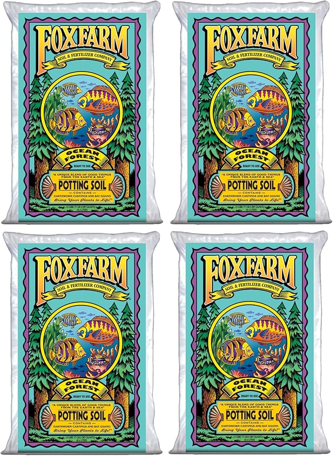 FoxFarm Ocean Forest Potting Soil, 1.5cu ft (Pack of 4) - Light, Aerated Texture, Designed for All Container Plants - pH Adjusted for Optimal Nutrient Uptake, Effectively Retains Moisture