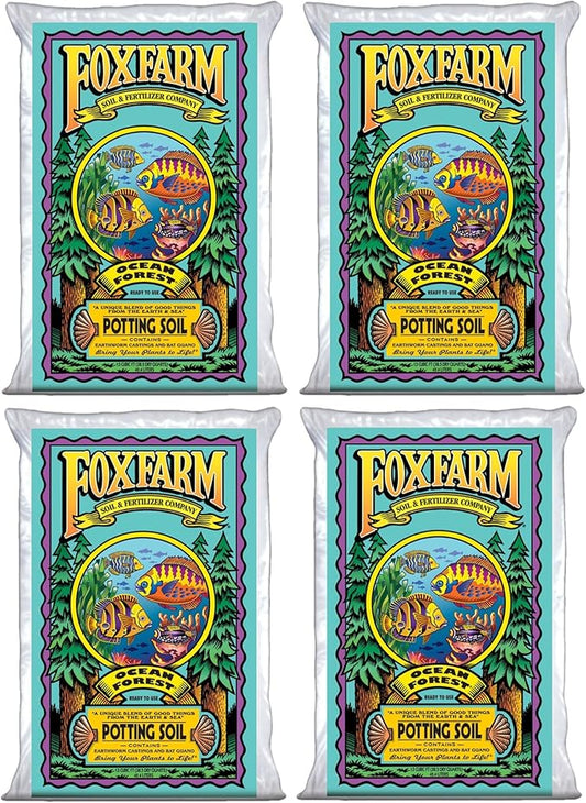 FoxFarm Ocean Forest Potting Soil, 1.5cu ft (Pack of 4) - Light, Aerated Texture, Designed for All Container Plants - pH Adjusted for Optimal Nutrient Uptake, Effectively Retains Moisture
