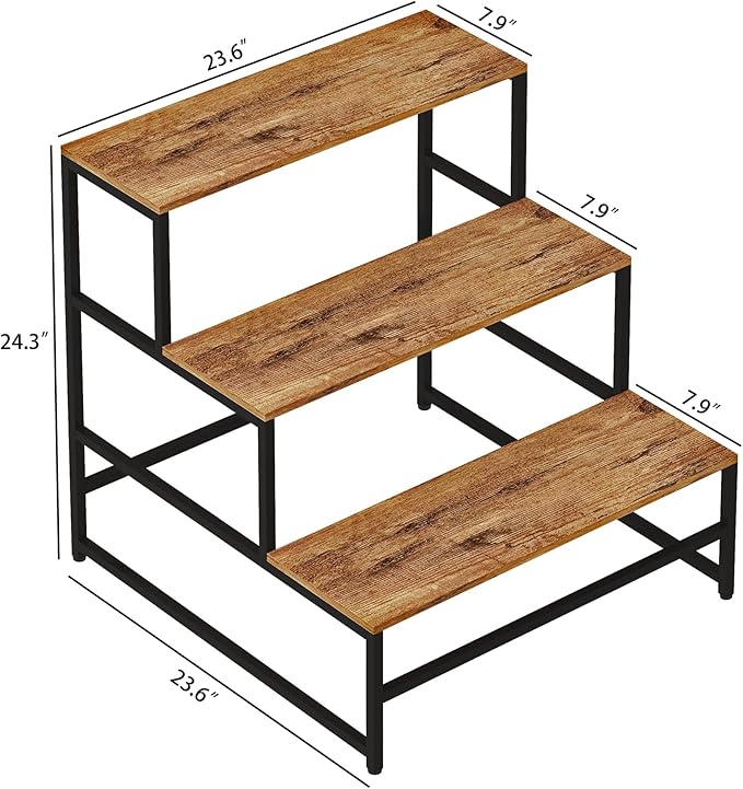 23.6" Wide Plant Stand Indoor, 3-Tier Modern Plant Ladder Shelf Corner Flower Pot Holder Organizer for Living Room Balcony Garden, Rustic Brown