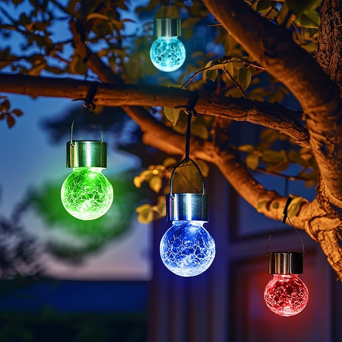 GIGALUMI 24 Pack Solar Outdoor Lights, Solar Hanging Lights for Christmas Decoration-Cracked Glass Solar Lights Outdoor Waterproof for Garden, Yard, Fence, Tree(Color Changing)