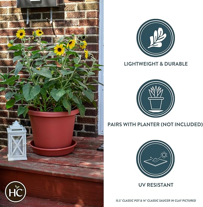 The HC Companies 10 Inch Round Plastic Classic Plant Saucer - Indoor Outdoor Plant Trays for Pots - 10.75"x10.75"x1.75" Evergreen