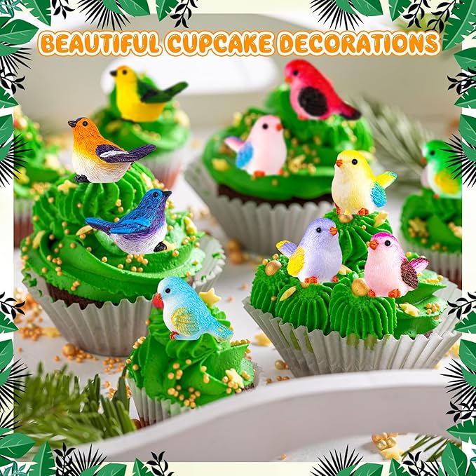 36PCS Miniature Cute Bird Decorative Figurines - Dollhouse Accessories, Mini Resin Birds Toy for Garden Crafts, Micro Landscape Home Meetings Decoration, Cake Topper (11 Styles)