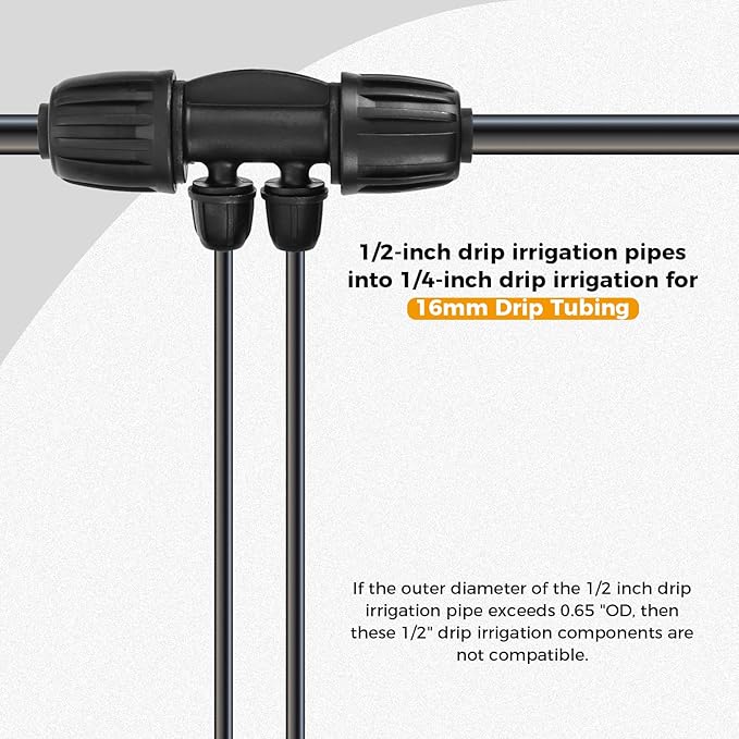 1/2 Inch to 1/4 Inch Tubing Irrigation Fittings for (1/2'' ID x 0.60''-0.63'' OD) 16mm Drip Tubing, Anti Leak Lock Barbed Tee Connectors (20Pcs Lock Barbed Tee 4-Way Buckle Black)