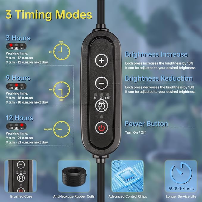 Grow Lights for Indoor Plants,32W 10 Adjustable Spectral Levels,162 LEDs Detachable Full Spectrum Plant Lights,9.8" liftable Tripod Floor Stand Plant Growing Lamp with 3/6/12H Time