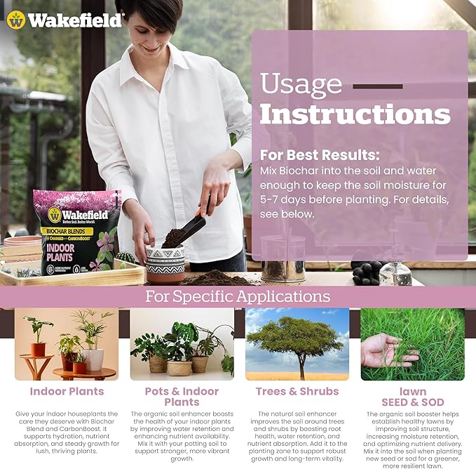 Wakefield Premium Biochar Indoor Plant Potting Mix with CarbonBoost – Professional Grade Soil for Houseplants & Indoor Plants – Organic Compost Potting Soil with Pine Bark and Worm Casting – 4 Quart
