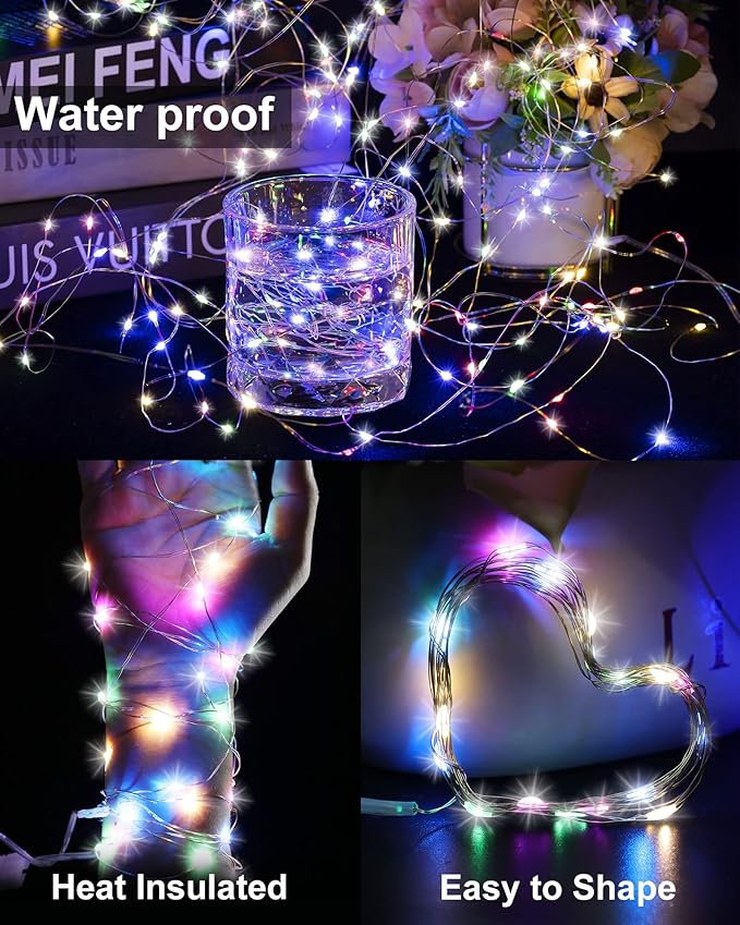 Treela 9 Pack Solar String Lights for Outside, 39 ft 100 LED Outdoor Fairy Lights Waterproof Copper Wire 8 Modes Solar Twinkle Lights for Patio Garden Tree Yard Party Decor(Colorful)