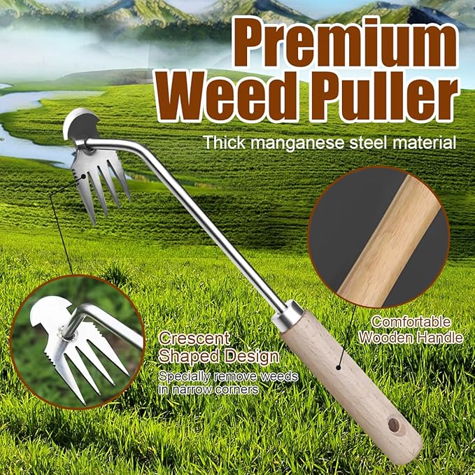 Weeder - Manual Weed Puller Tool, Uprooting Weeding Remover Tool, 4-Claw Steel Head Hand Garden Weeder Tool Easily Remove Weeds for Otted Plants, Gardens, Yards, Farms