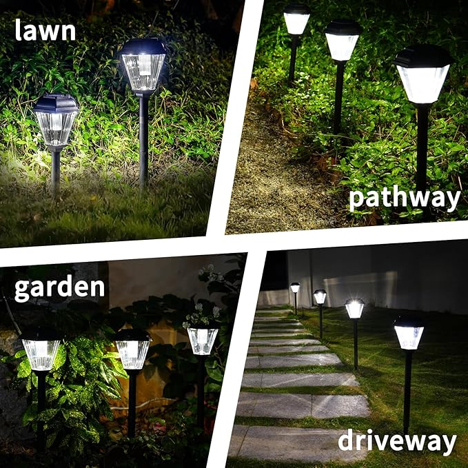 Solar Pathway Lights Outdoor 4 Pack, Upgraded 1000mAh Battery Up to 12Hrs, Solar Lights Outdoor Waterproof IP65, Warm White Landscape Light for Garden