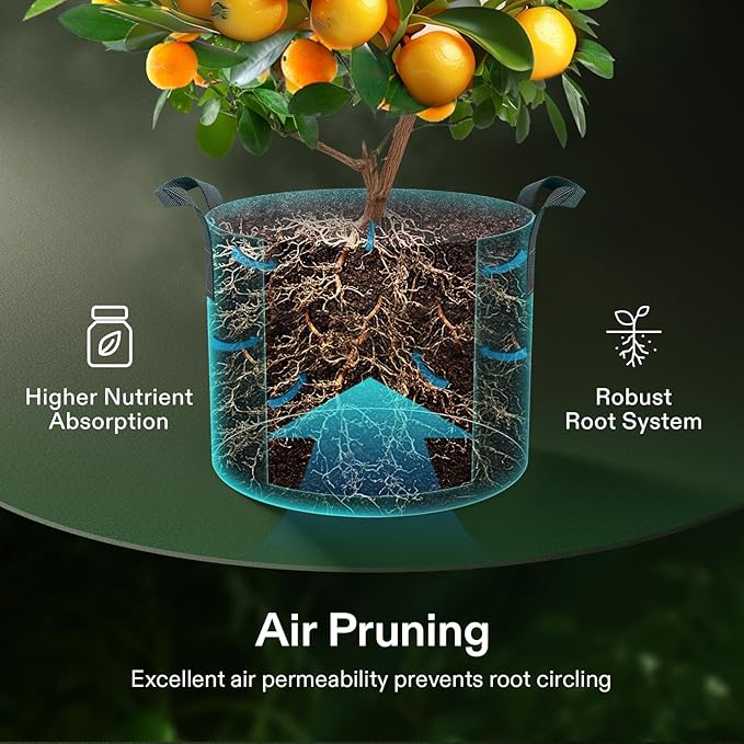 VIVOSUN 20-Pack 7 Gallon Grow Bags, Heavy Duty Thickened Nonwoven Fabric Pots with Handles for Flowers Fruits and Vegetables Black